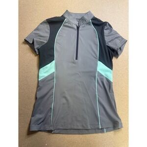 Kerrits Womens Grey Mint Green Quarter Zip Short Sleeve Equestrian Riding Top XS